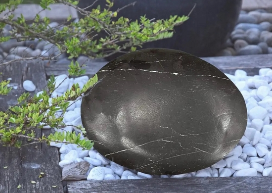 Une pierre noire dans notre jardin